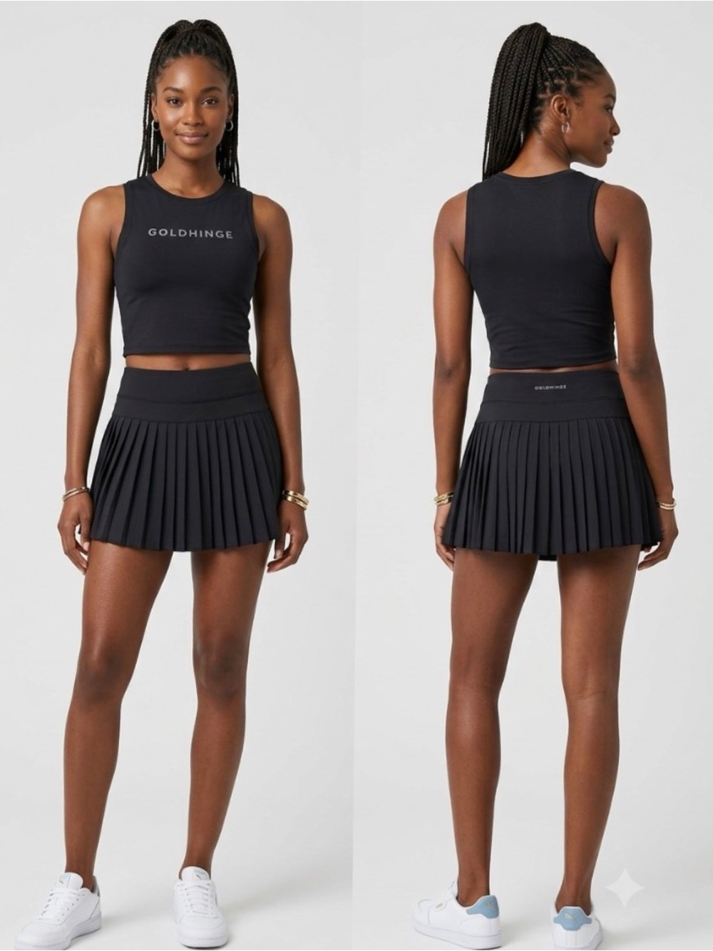 GoldHinge Black High Waist Pleated Tennis Pickleball Golf Gorpcore Mini Skort M
